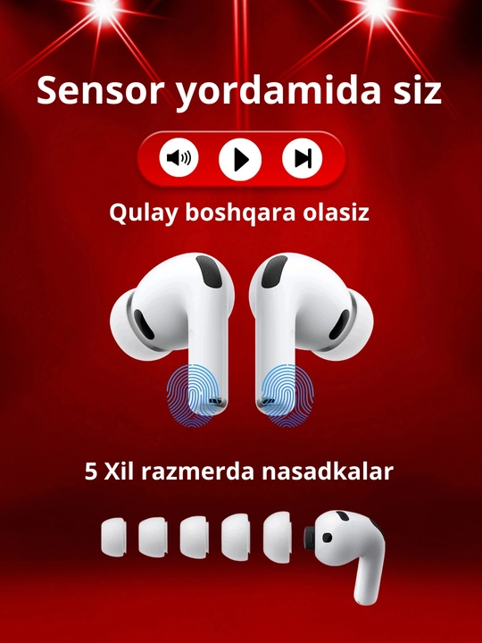 Pods Pro 3 simsiz quloqchinlari, Android va iPhone uchun Bluetooth sensorli quloqchinlar