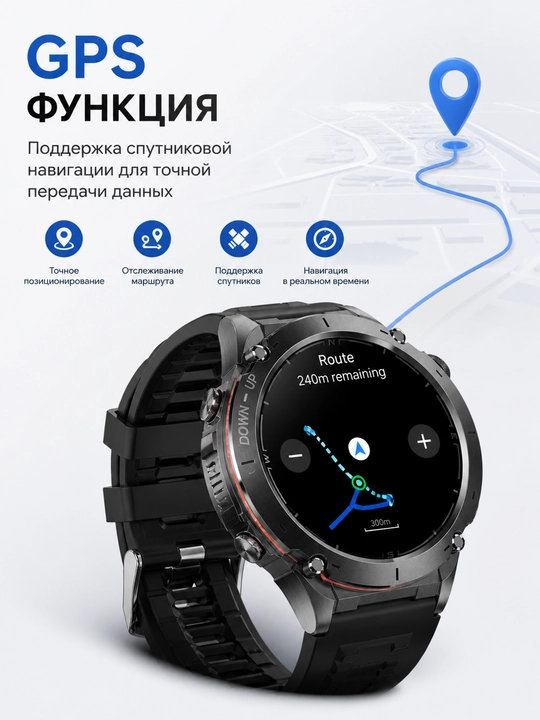 Смарт-часы с GPS, AMOLED 1.43”, IP68/3ATM, звонки, металлический корпус, Bluetooth