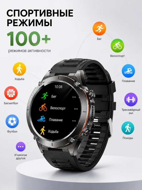 Смарт-часы с GPS, AMOLED 1.43”, IP68/3ATM, звонки, металлический корпус, Bluetooth
