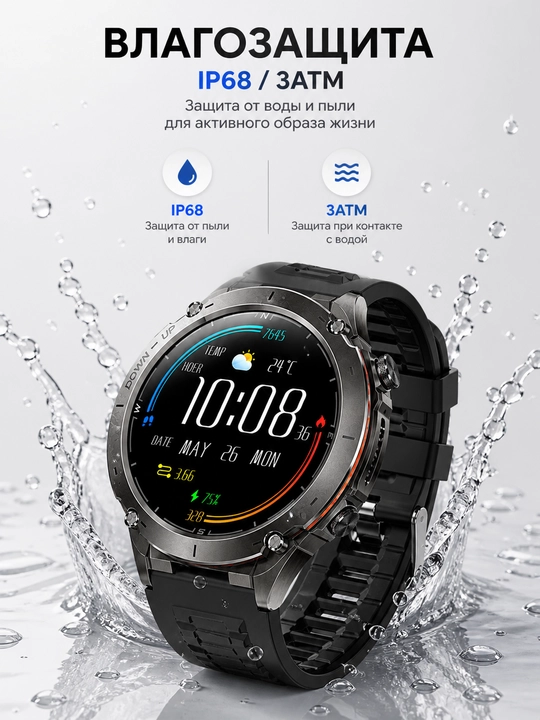 Смарт-часы с GPS, AMOLED 1.43”, IP68/3ATM, звонки, металлический корпус, Bluetooth