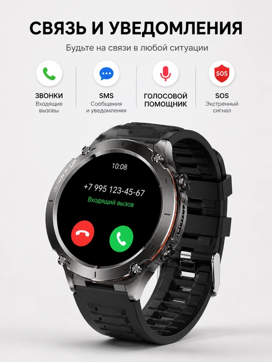 Смарт-часы с GPS, AMOLED 1.43”, IP68/3ATM, звонки, металлический корпус, Bluetooth