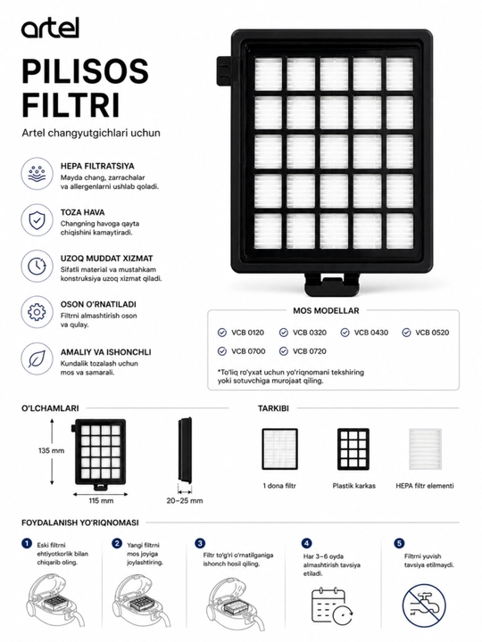 Artel pilisosi uchun filtr - 