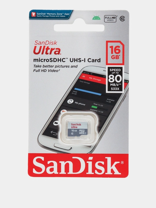 Карта SanDisk Ultra microSD, 16 гб