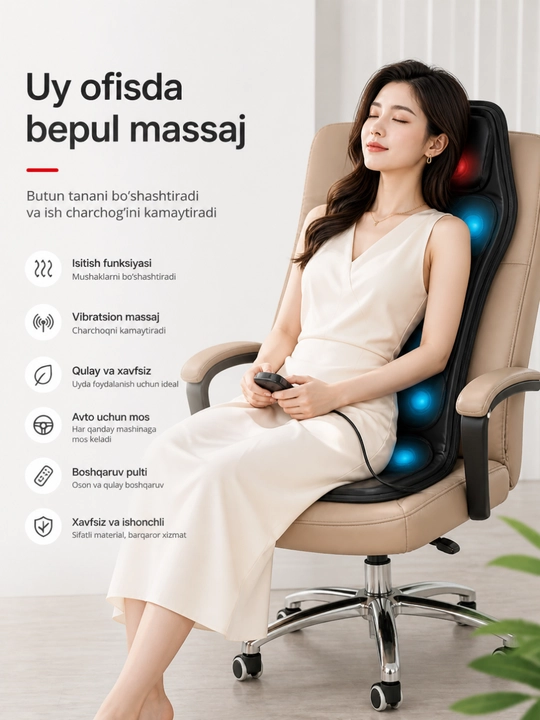 Avtomobil va uy uchun massaj yostig‘i – Airbag funksiyali, isitish va vibratsiya