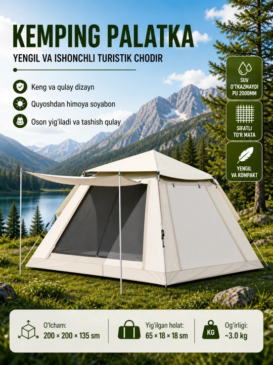 Палатка туристическая большая 6 местная с навесом - 