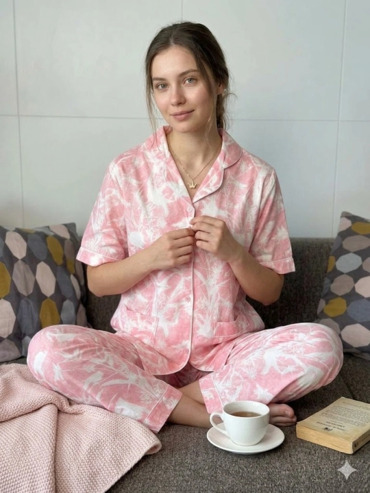 Ayollar pijamasi, shim va kalta yengli ko'ylak bilan, qulay va yengil L-5XL