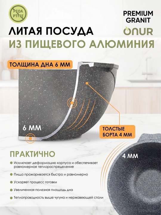 Казан для плова с крышкой, гранитное покрытие, 2–12 л
