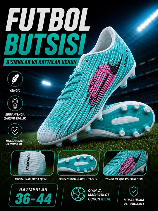 Futbol butsasi universal, o‘smir va kattalar uchun, yengil va qulay, sirpanmaydi - 