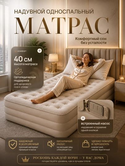 Надувной матрас с автоматическим насосом, работающим от батареек — SALETOP-NEWMATRAS-БЕЛЫЙ