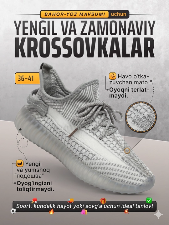 Ezzy, Yezzy erkaklar va ayollar uchun yengil krossovkalar, 36-41