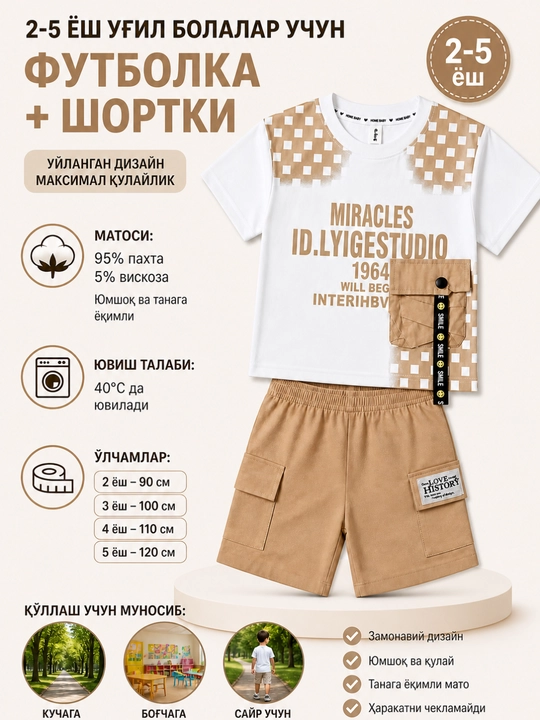 Комплект для мальчика футболка шорты 2-5 лет летняя одежда набор