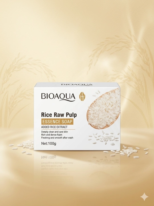 BIOAQUA Rice Raw Pulp Essence Soap sovuni - porloq va benuqson terining siri - 