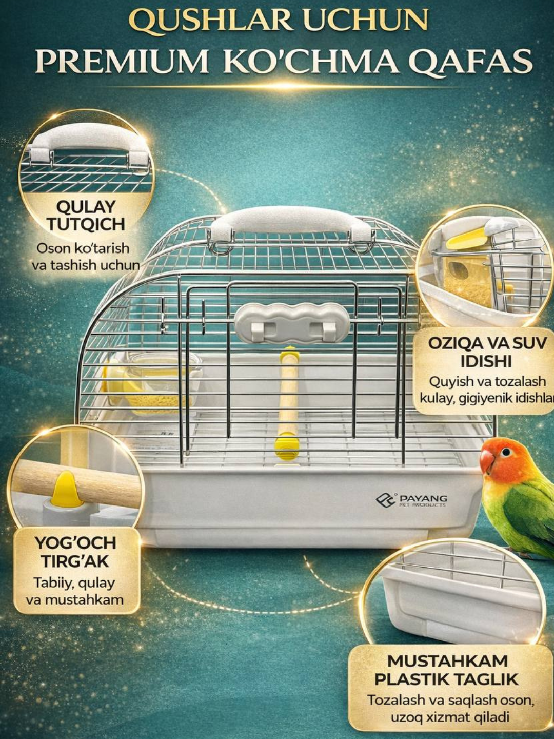 Qush tashish uchun qafas — qulay, xavfsiz va mustahkam transport yechimi 32*22*25sm - 