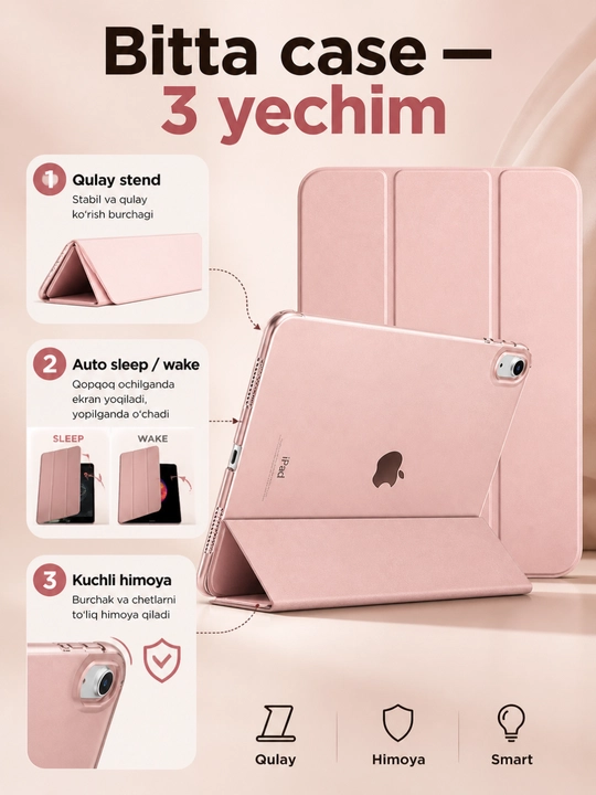 IPad Smart Case 10/11, Air 4/5/6/7 M2/M3 – Magnitli, 360° aylanuvchi