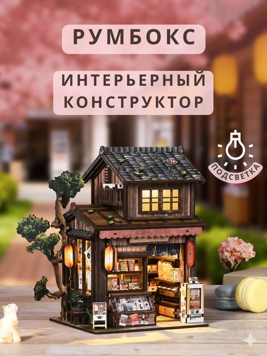 Интерьерный конструктор румбокс DIY Book Nook Весенняя лавка с LED подсветкой - 