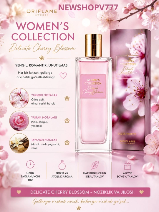 Ayollar uchun "Cherry Blossom", 50 ml, ayollar uchun xushbo'ylangan suv - 