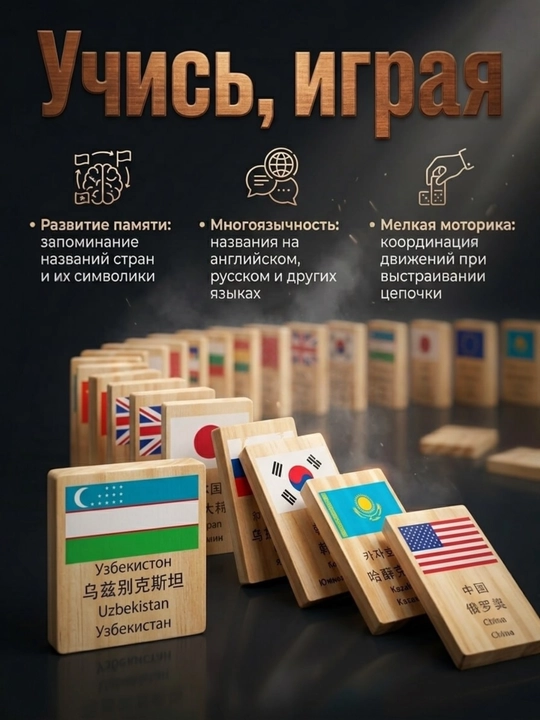 Деревянные домино Флаги мира пазл сортер мазайка,деревянные игрушки