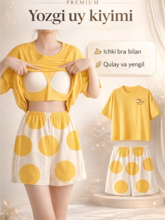 Ayollar va qizlar uchun pijama, uy uchun ikki qismli to‘plam - 