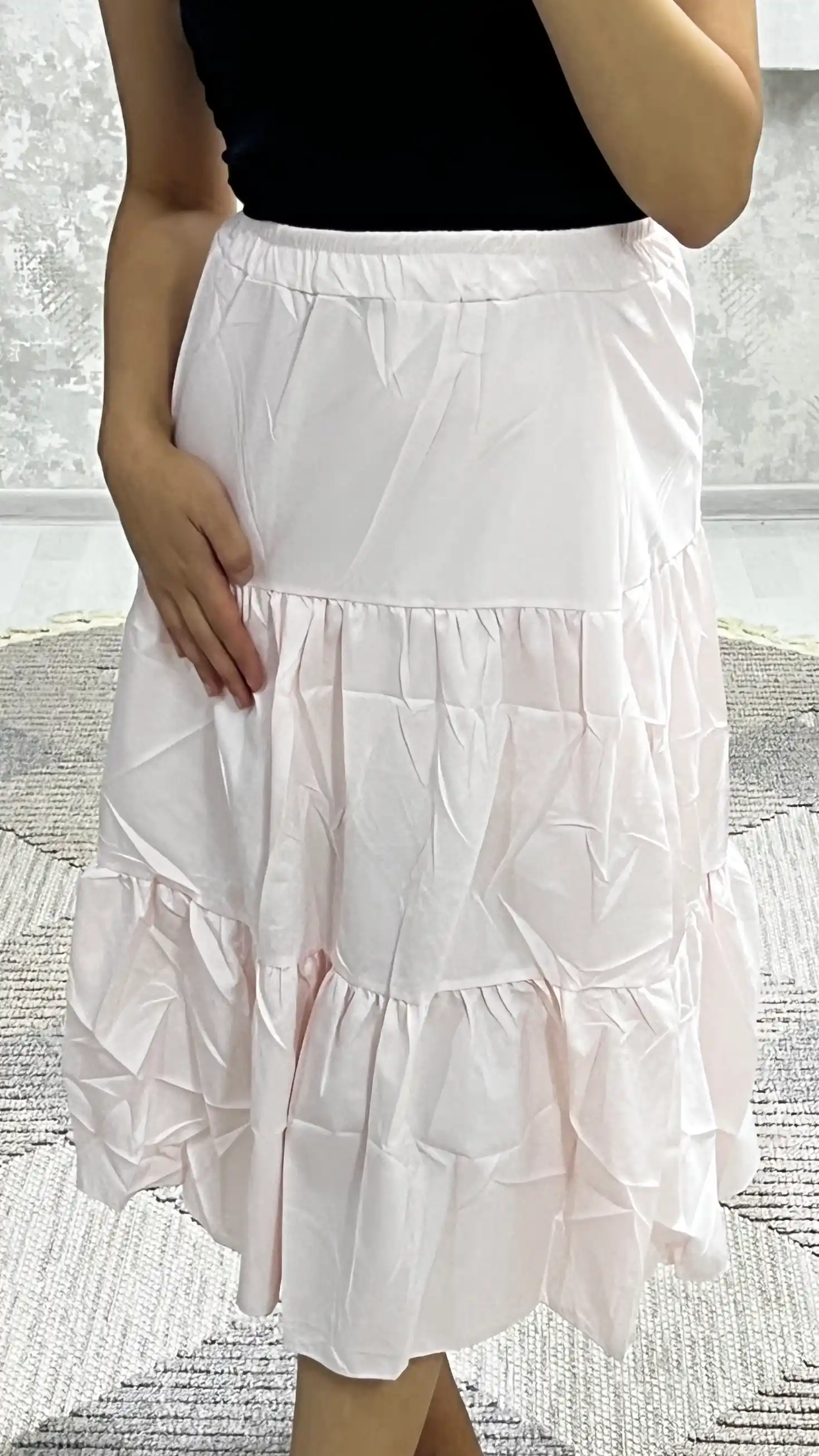Ayollar yubkasi, uzun, ko‘p qatlamli, yozgi, oq, ko‘k, pushti, qora, S-XL