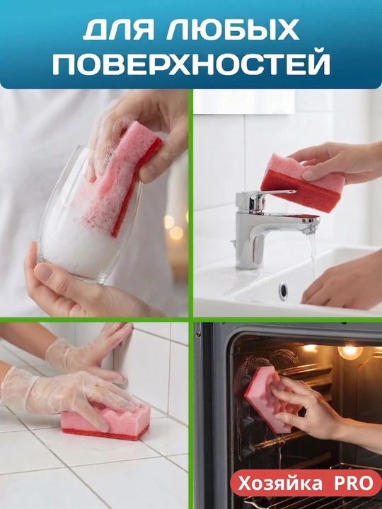 Губки для мытья посуды кухонные, 6 шт, с абразивом, образуют обильную пену, 9,6×6,4 см