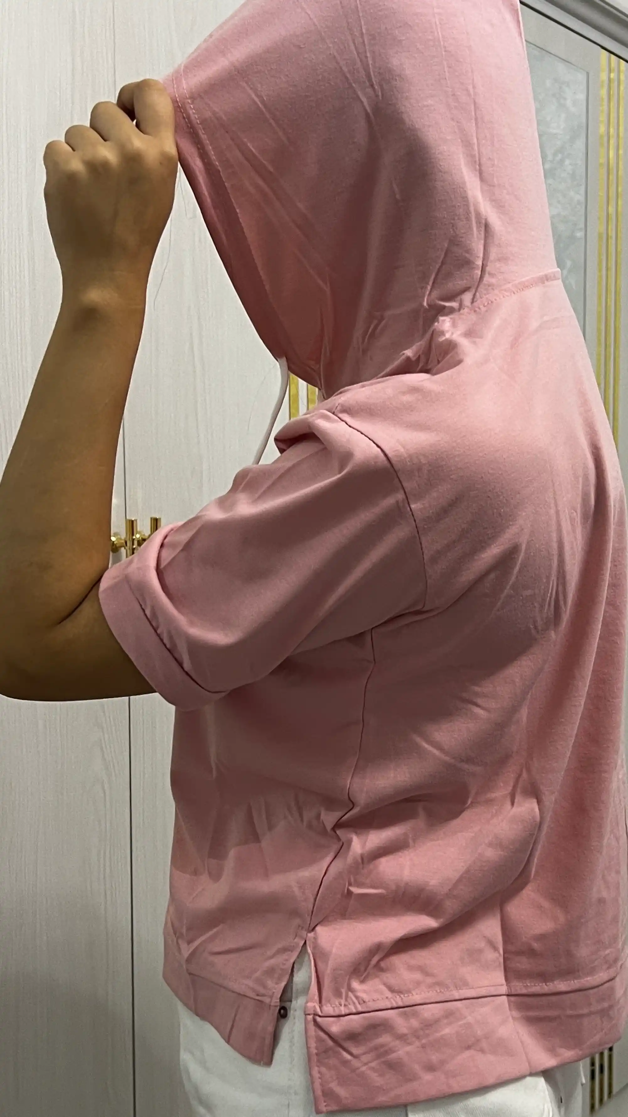 Yozgi ayollar xudi, kalta yengli, pushti/kulrang/oq, M-2XL