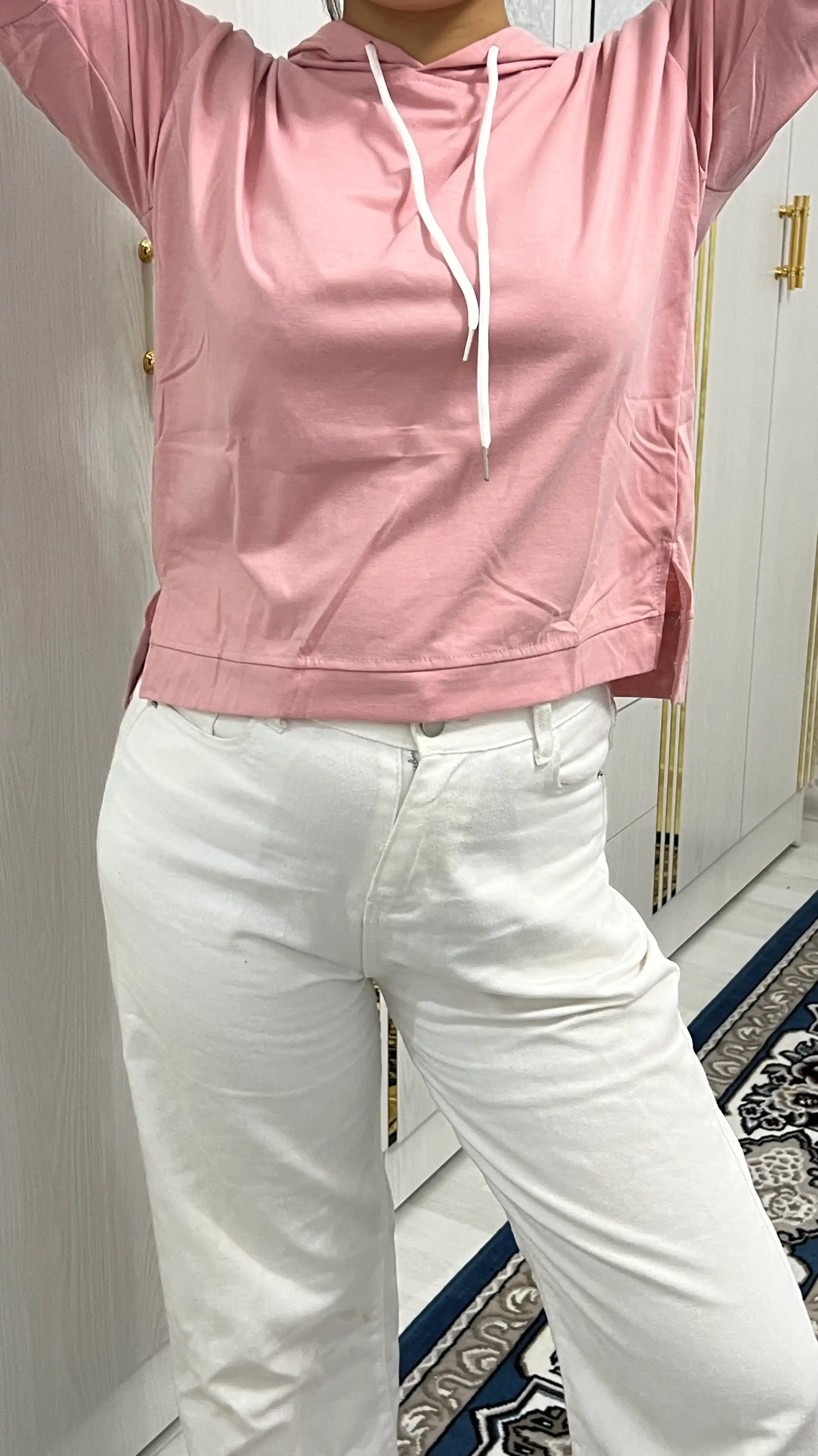 Yozgi ayollar xudi, kalta yengli, pushti/kulrang/oq, M-2XL