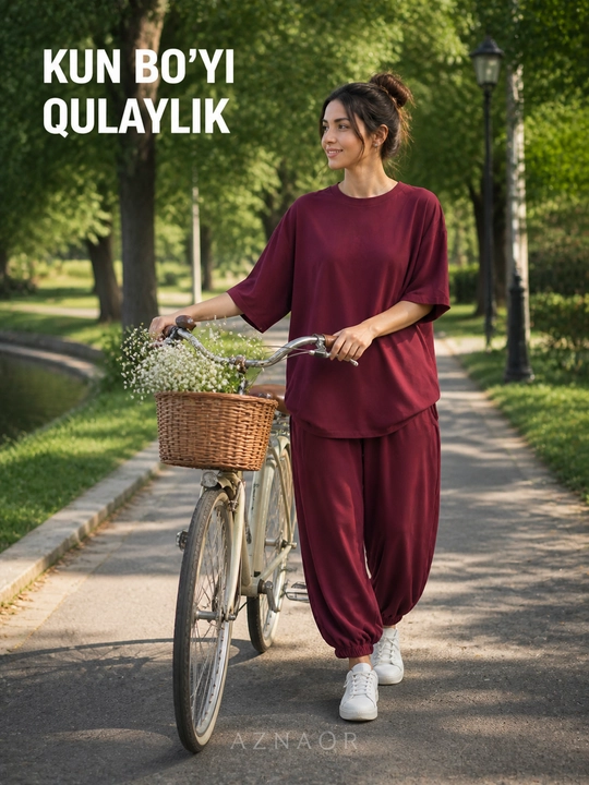 Ayollar oversize kostyumi, uy va sayr uchun, futbolka va shim sultanka