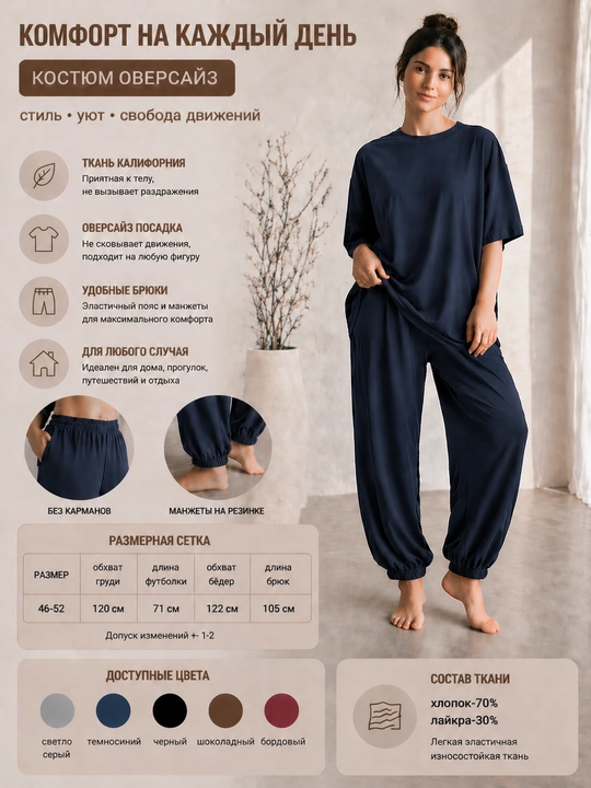 Ayollar oversize kostyumi, uy va sayr uchun, futbolka va shim sultanka