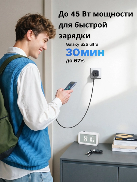 UGREEN Сетевое зарядное устройство 45Вт USB-C GaN Fast Charger Black X524 (65052)