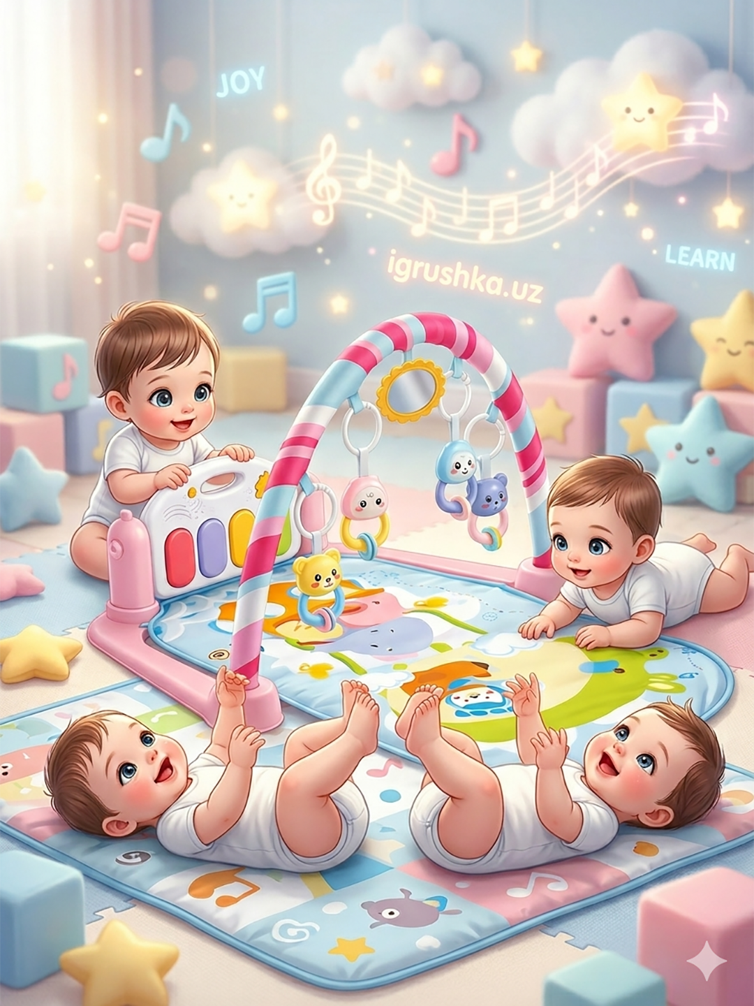 5 in 1 pianino bilan rivojlantiruvchi gilamcha Baby's Piano Gym Mat (Ko'k/Pushti) - 