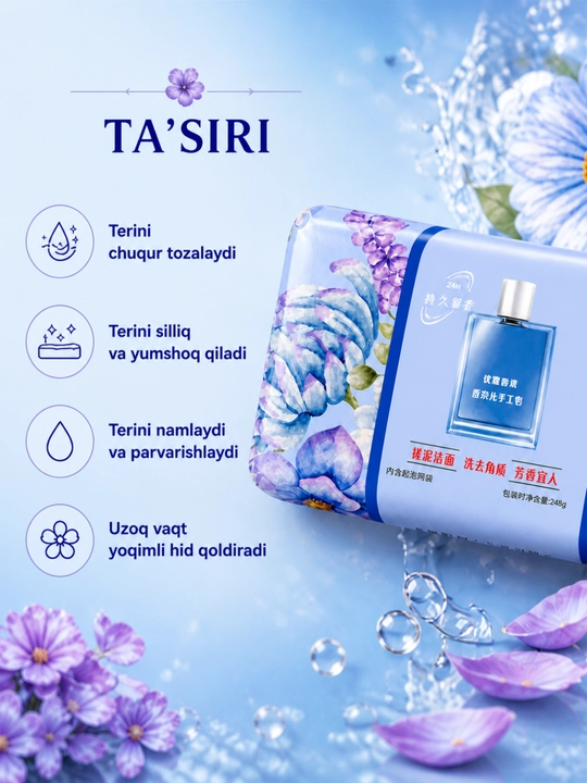 Tabiiy xo‘shbo‘y atir sovun, kosmetik sovun – nafis hid va mukammal tozalik bir sovunda