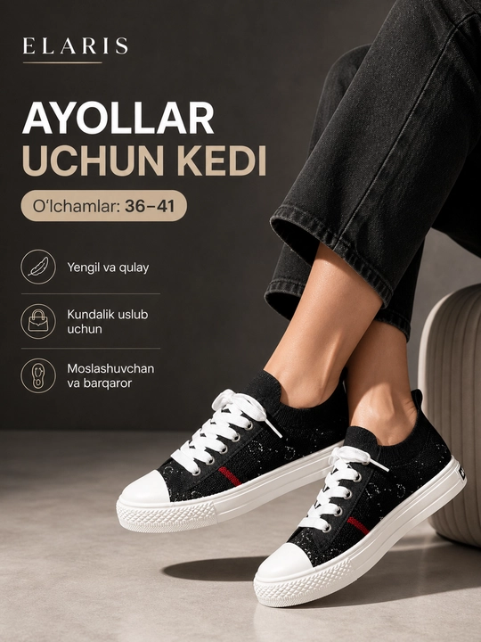 Ayollar kedisi yozgi tekstil, yengil nafas oladigan, bog‘ichli, 36–41, ELARIS - 