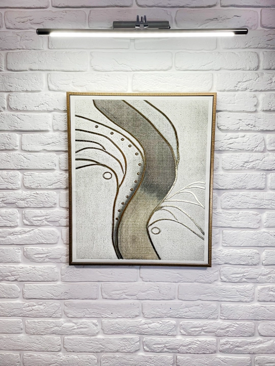 Devorga osiladigan kartina, qo‘l ishi, 50x60 «Kumushrang Abstraktsiya»