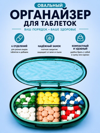 Таблетница, органайзер для таблеток, контейнер для лекарств, коробка для витаминов — HOMELO-TABLETNITSA-ЧЕРНСТЕ