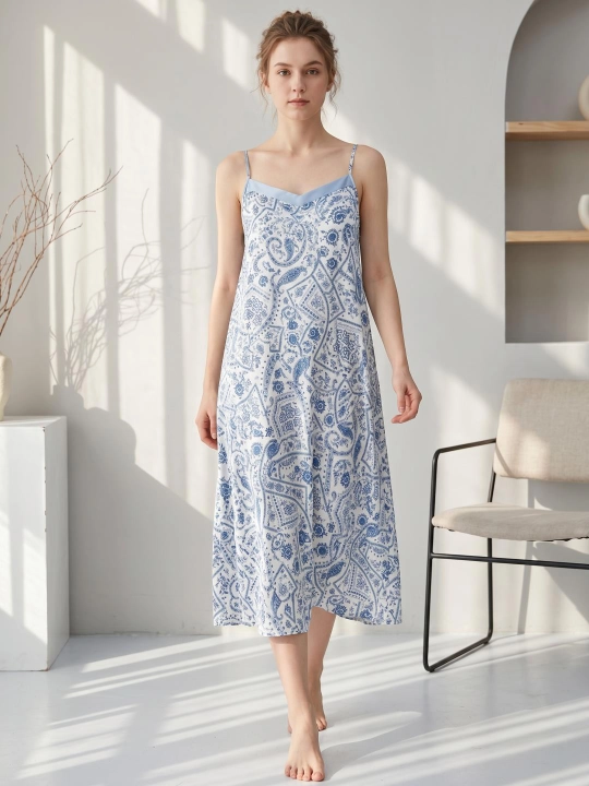 Ayollar tungi ko‘ylagi, yozgi slip dress, viskoza, keng fason, uy kiyimi
