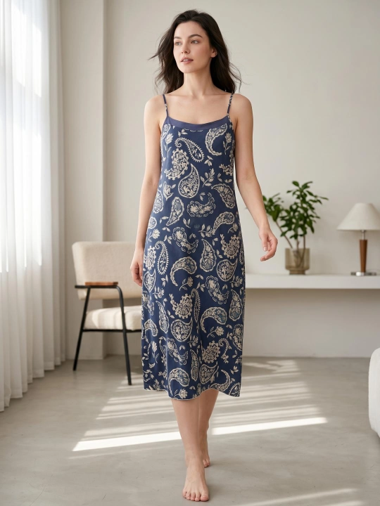 Ayollar tungi ko‘ylagi, yozgi slip dress, viskoza, keng fason, uy kiyimi