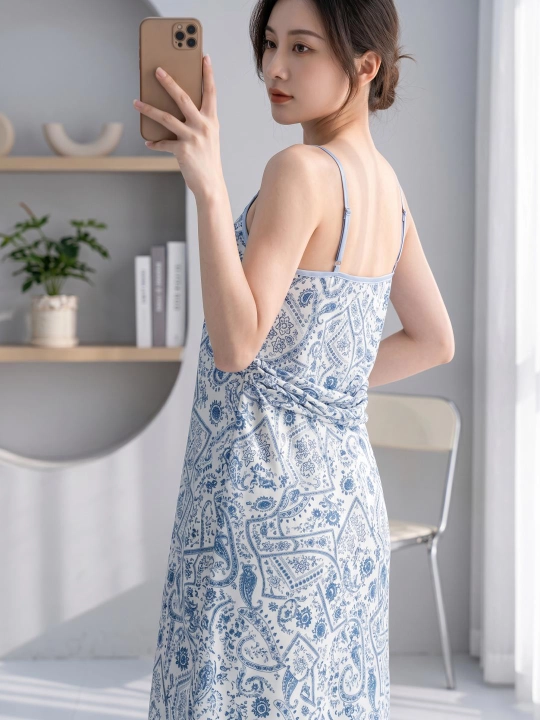 Ayollar tungi ko‘ylagi, yozgi slip dress, viskoza, keng fason, uy kiyimi