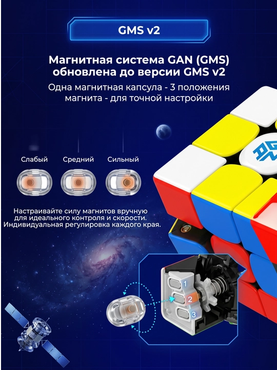 Кубик Рубик GAN 356 XS-2 3x3 магнитный профессиональный, GAN для спидкубинга