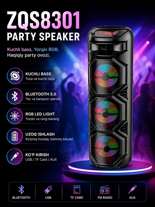 Портативные Bluetooth колонки – мощный бас, LED, USB/TF, беспроводные - 