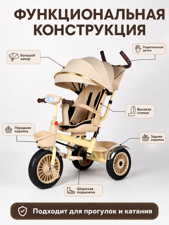 Bolalar uch gildirak velosiped 1-6 yosh ikki tomonlama boshqaruv soyabon savat Lottibaby