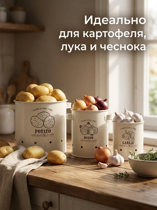 Набор контейнеров для хранения овощей (3-в-1: картофель, лук, чеснок)