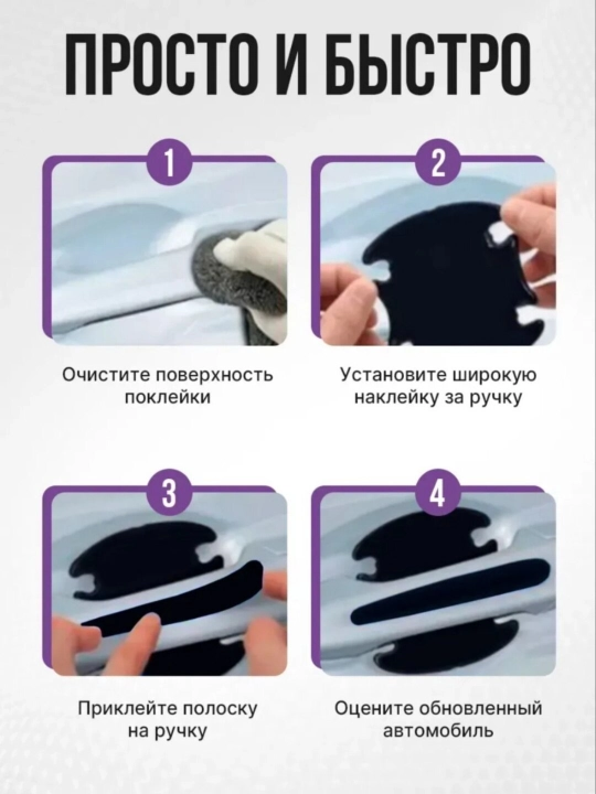 Avtomobil eshik tutqichi uchun himoya stikerlari, 8 dona — karbon/shaffof, universal