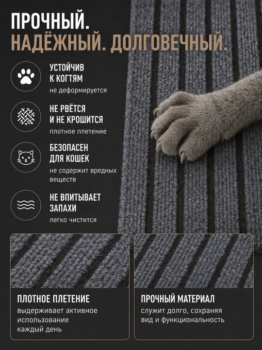 Когтеточка для кошки самоклеящаяся 30х60 см, защита мебели, стен и дивана от когтей