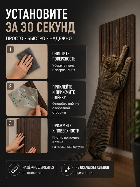 Когтеточка для кошки самоклеящаяся 30х60 см, защита мебели, стен и дивана от когтей
