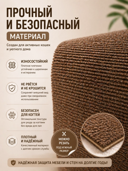 Когтеточка для кошки самоклеящаяся 30х60 см, защита мебели, стен и дивана от когтей