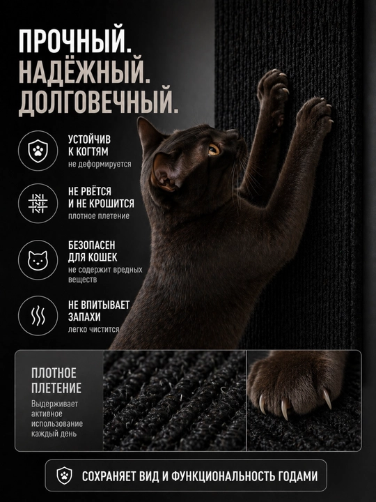 Когтеточка для кошки самоклеящаяся 30х60 см, защита мебели, стен и дивана от когтей