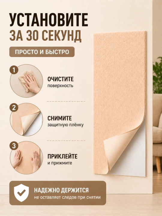 Когтеточка для кошки самоклеящаяся 30х60 см, защита мебели, стен и дивана от когтей