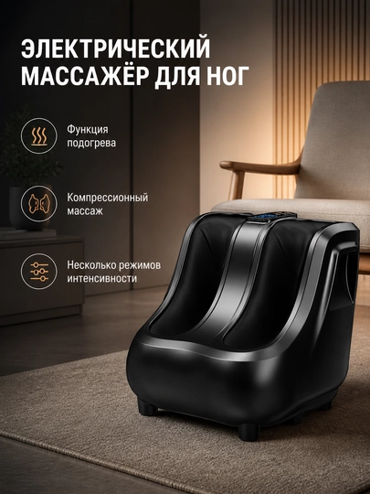 Массажёр для ног электрический с подогревом 6 режимов роликовый — SHAHMA-MASAJ-ЧЕРН