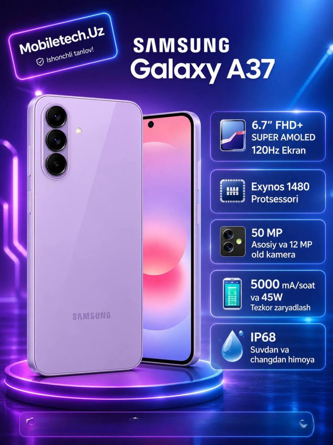 Смартфон Samsung Galaxy A37 5G – мощная батарея и современный AMOLED дисплей - 