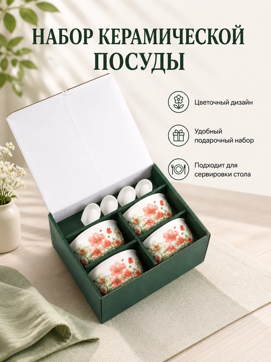 Набор мисок с цветочным узором - 